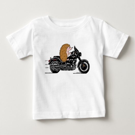 オートバイお洒落に乗ったハリネズミ ベビーTシャツ (正面)