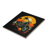 オートバイが止められているビーチとヤシの木 タイル (側面)