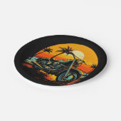 オートバイが止められているビーチとヤシの木 ペーパープレート (アングル)