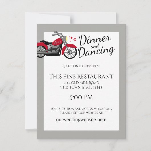 オートバイとハートウェディングレセプション 招待状 (正面)