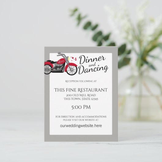 オートバイとハートウェディングレセプション 招待状 (スタンド正面)