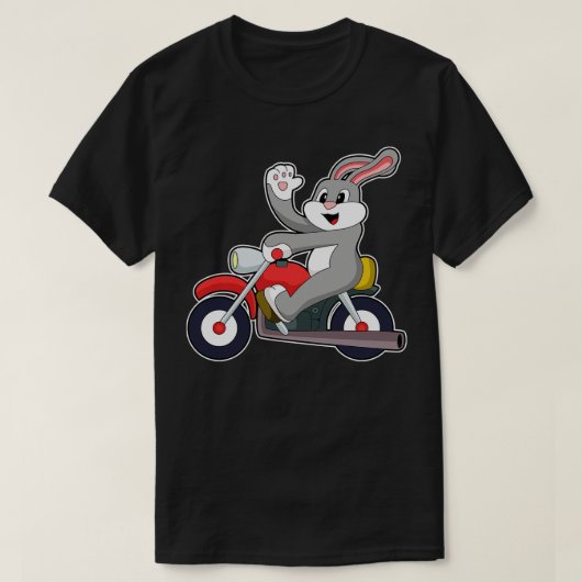 オートバイとバイクもしくは自転車に乗る人としてのウサギ Tシャツ (デザイン正面)