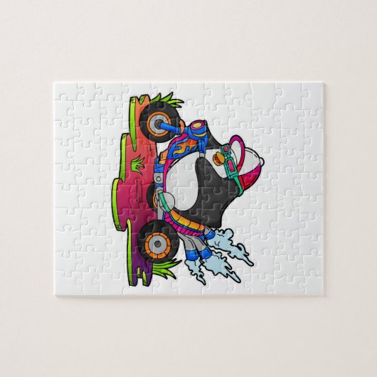 オートバイとバイクもしくは自転車に乗る人としてのペンギン ジグソーパズル (横)