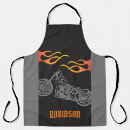 オートバイとバイクもしくは自転車に乗る人の炎 エプロン