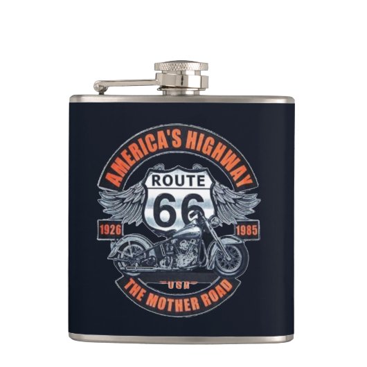 オートバイとルート66 フラスク (正面)