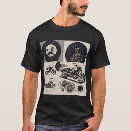 オートバイと星座の図オリジナルTシャツ Tシャツ (正面)