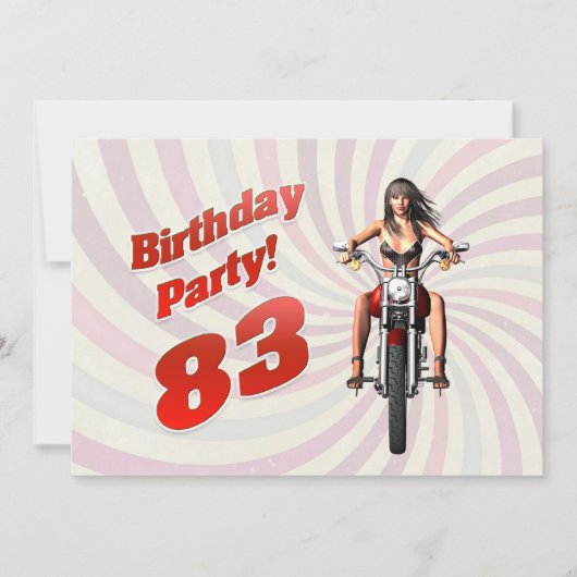 オートバイに乗った女の子の83歳の誕生日パーティー 招待状 (正面)