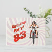 オートバイに乗った女の子の83歳の誕生日パーティー 招待状 (スタンド正面)