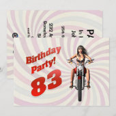 オートバイに乗った女の子の83歳の誕生日パーティー 招待状 (正面/裏面)