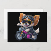 オートバイに乗るかわいい子犬 ポストカード (正面/裏面)