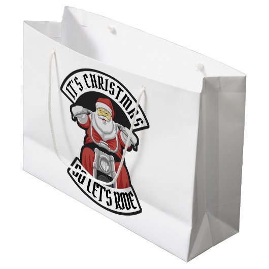 オートバイに乗るサンタクロース ラージペーパーバッグ (正面アングル)