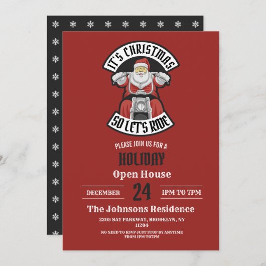 オートバイに乗るサンタクロース 招待状 (正面/裏面)