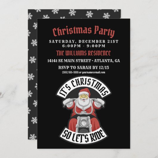 オートバイに乗るサンタクロース 招待状 (正面/裏面)