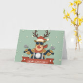 オートバイに乗るトナカイのサングラス カード (黄色い花)