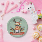 オートバイに乗るトナカイのサングラス ペーパープレート (パーティー)