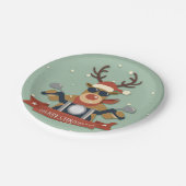 オートバイに乗るトナカイのサングラス ペーパープレート (アングル)