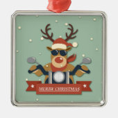 オートバイに乗るトナカイのサングラス メタルオーナメント (正面)