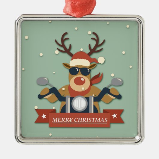 オートバイに乗るトナカイのサングラス メタルオーナメント (正面)