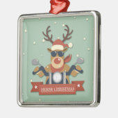 オートバイに乗るトナカイのサングラス メタルオーナメント (左)