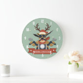 オートバイに乗るトナカイのサングラス ラージ壁時計 (ホーム)