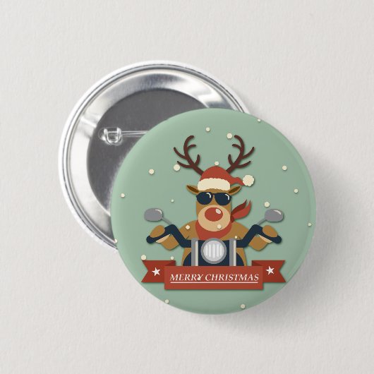 オートバイに乗るトナカイのサングラス 缶バッジ (正面&裏面)