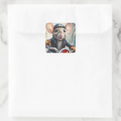 オートバイに乗る可愛いマウスヘルメットとジャケット スクエアシール (バッグ)