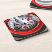 オートバイのオートバイの車輪の赤は写真に縁を付けます コースター (左側)