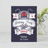 オートバイのガレージの象徴的な誕生日 招待状 (スタンド正面)