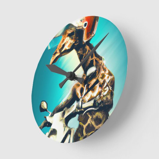 オートバイのキリン着用ヘルメッモダントAIアート ラウンド壁時計 (傾斜)