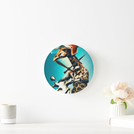 オートバイのキリン着用ヘルメッモダントAIアート ラウンド壁時計 (ホーム)