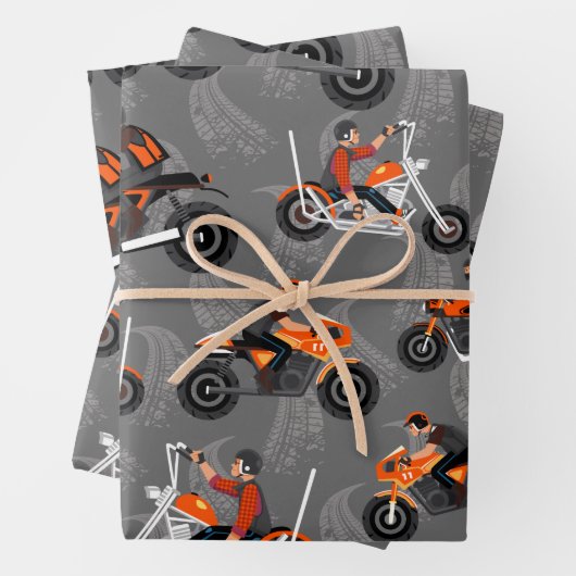オートバイのギフトオフロードオートバイバイクもしくは自転車に乗る人パターン ラッピングペーパーシート (インサイチュ)
