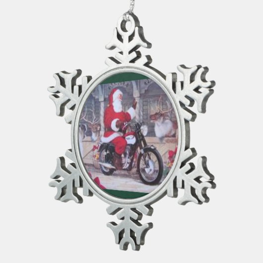 オートバイのクリスマスのオーナメントのピューターサンタ スノーフレークピューターオーナメント (右)