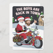 オートバイのクリスマスのクリスマスサンタおもしろいイエス 招待状 (正面/裏面)