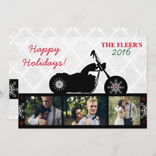 オートバイのクリスマスの写真カード|バイクもしくは自転車に乗る人の休日 シーズンカード (正面/裏面)