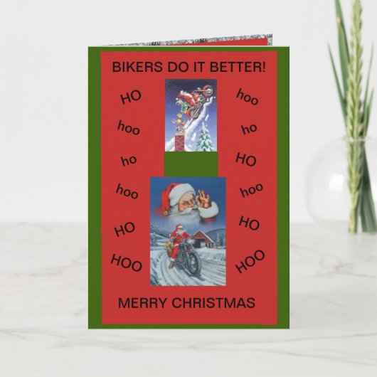 オートバイのクリスマスカード/バイクもしくは自転車に乗る人がより良い性能を発揮 シーズンカード (正面)