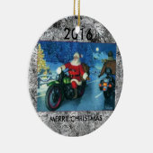 オートバイのクリスマスツリーのオーナメントに乗るサンタ セラミックオーナメント (右)