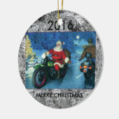オートバイのクリスマスツリーのオーナメントに乗るサンタ セラミックオーナメント (左)