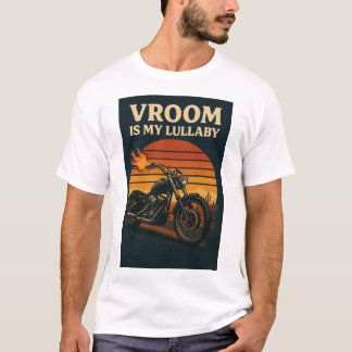 オートバイのグラフィック文字"Vroom is my Lullaby" Tシャツ