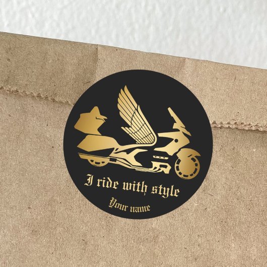 オートバイのシールバイクもしくは自転車に乗る人金箔 ラウンドシール