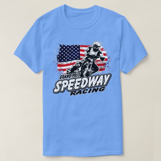 オートバイのスピードウェイアメリカンフラッグフラットラックレース Tシャツ (デザイン正面)