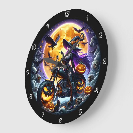 オートバイのバイクもしくは自転車に乗る人の魔女 ラージ壁時計 (傾斜)