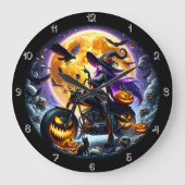 オートバイのバイクもしくは自転車に乗る人の魔女 ラージ壁時計 (正面)