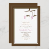 オートバイのベビーシャワーの招待状のピンク 招待状 (正面/裏面)