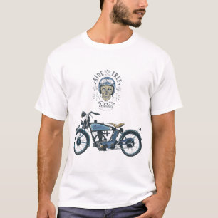 オートバイのライダーおよび古いモーターバイク、色 Tシャツ