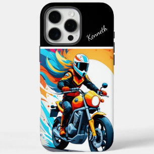 オートバイのライダーが夕暮れ iPhone 16 PRO MAXケース