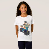 オートバイの女の子のTシャツを着た漫画の男 Tシャツ (正面フル)