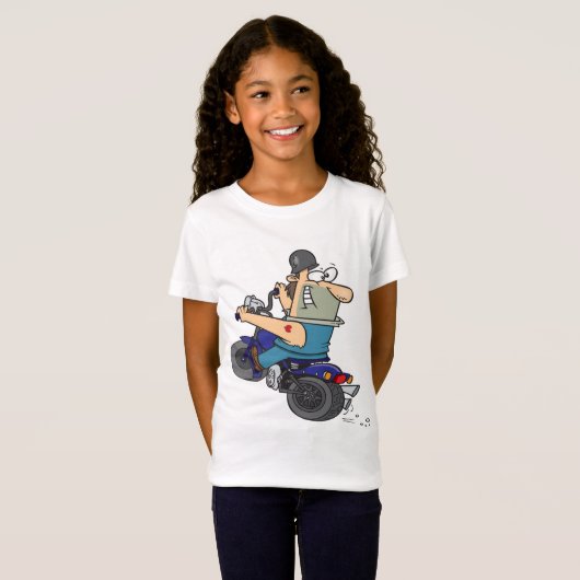 オートバイの女の子のTシャツを着た漫画の男 Tシャツ (正面フル)
