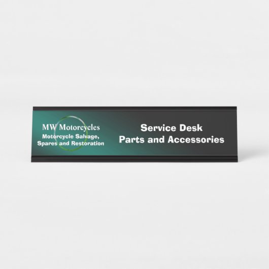 オートバイの復元、ティール（緑がかった色）、エンボスルックリング デスクネームプレート (正面)