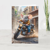 オートバイの挨拶に乗ってかわいい空白のマウス カード (正面)
