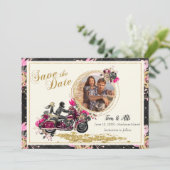 オートバイの結婚式の写真の保存日付 招待状 (スタンド正面)